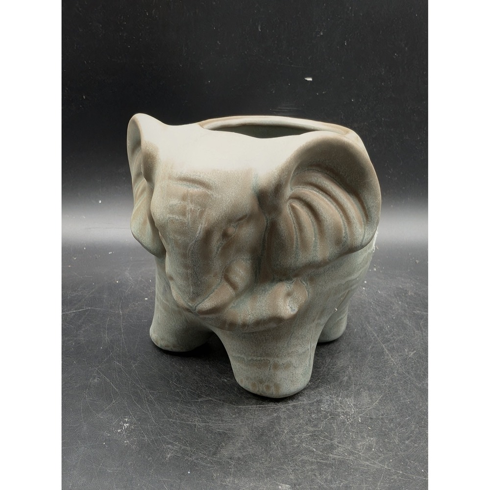 Ceramic Elephant Succulent Planter Pot Sage Green Glazed with Drainage Hole 6"